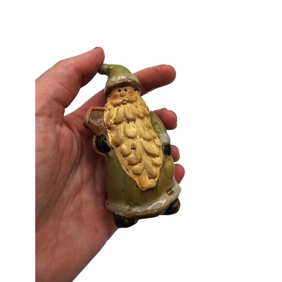 Vtg Folk Art Santa Claus Hand painted Christmas Figurine Beige Green Stoneware - Picture 4 of 5